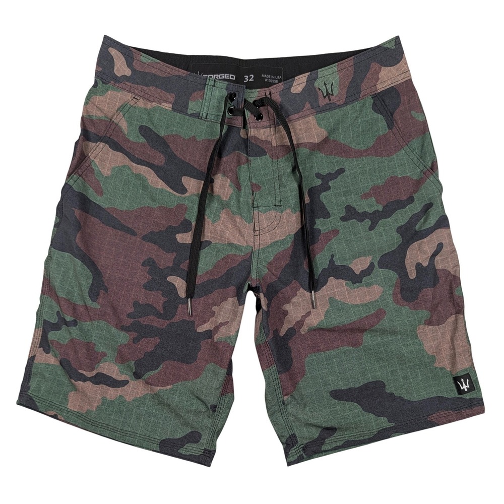 Forged Fightwear Board Shorts Mens 32 Green Camo Ripstop Stretch MMA Made in USA